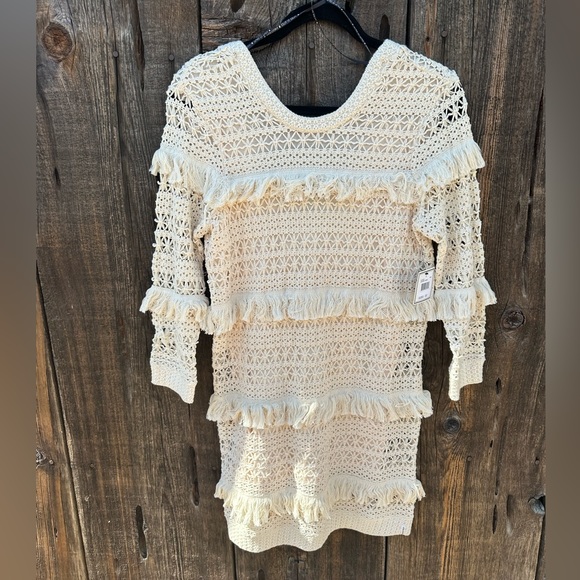 NWT Volcom Stone Row Cocoknit Dress Crochet Cream Bohemian Beach Knit Dress - Picture 3 of 10